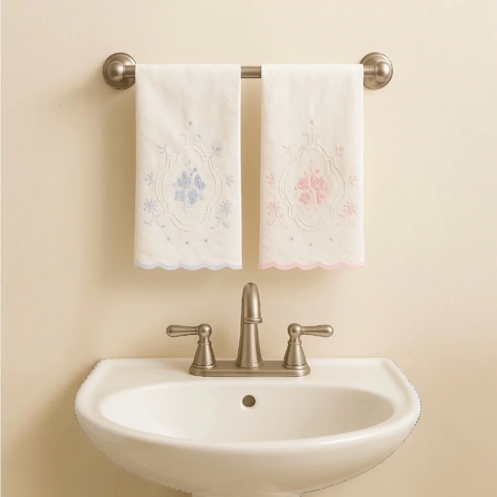 VINTAGE Cotton Fingertip Towels Embroidery - set of 2